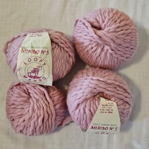 Lot 3.5 Balls Vintage Loopy Mango Merino No. 5 Wool Super Bulky Yarn ROSE PETAL